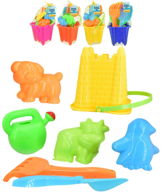 15cm Sand Castle Bucket Set With Shovel Spade Moulds Watering Can - 7pc - My Store