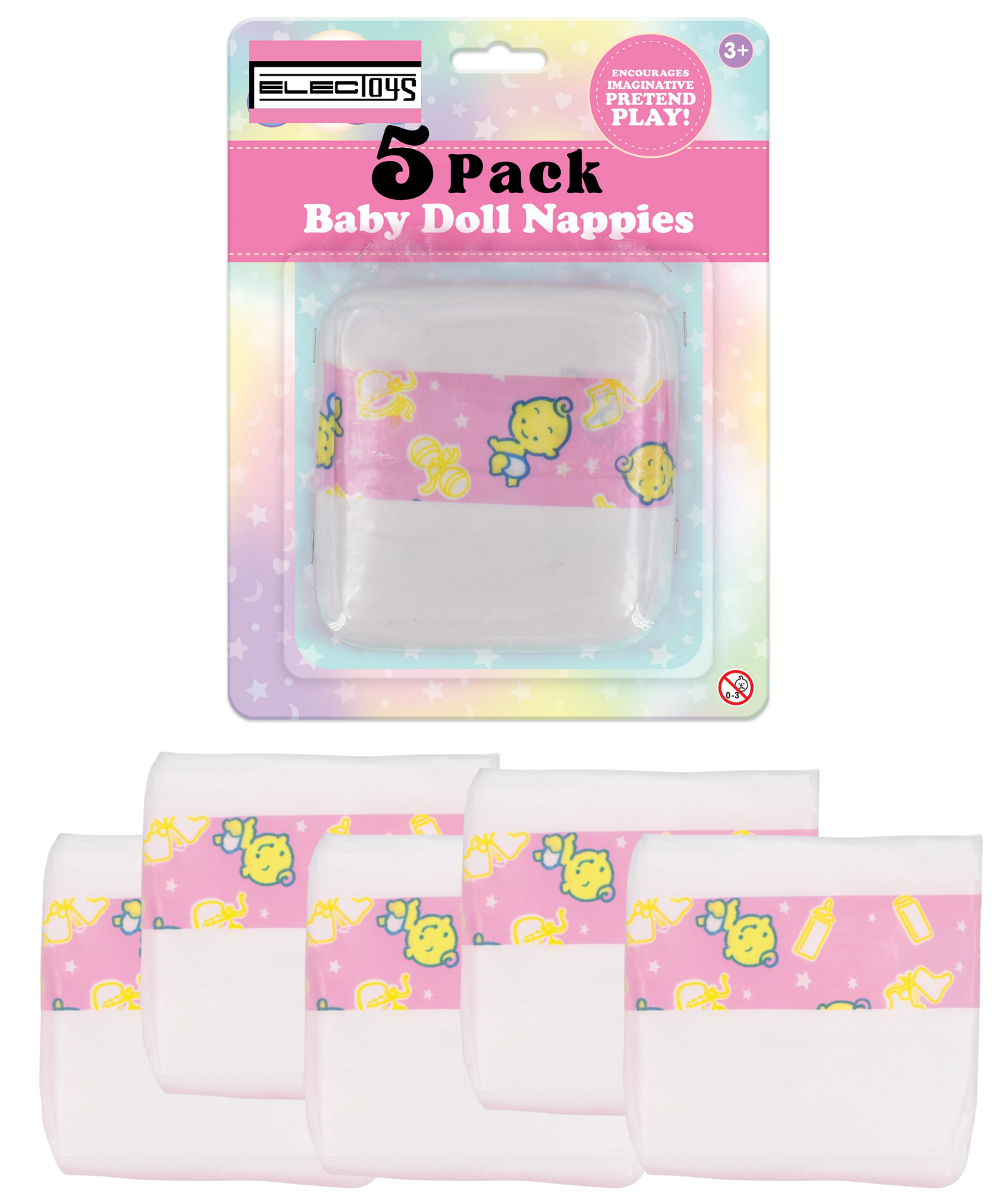 Baby Doll Nappies Soft White Pink Cartoon Print
