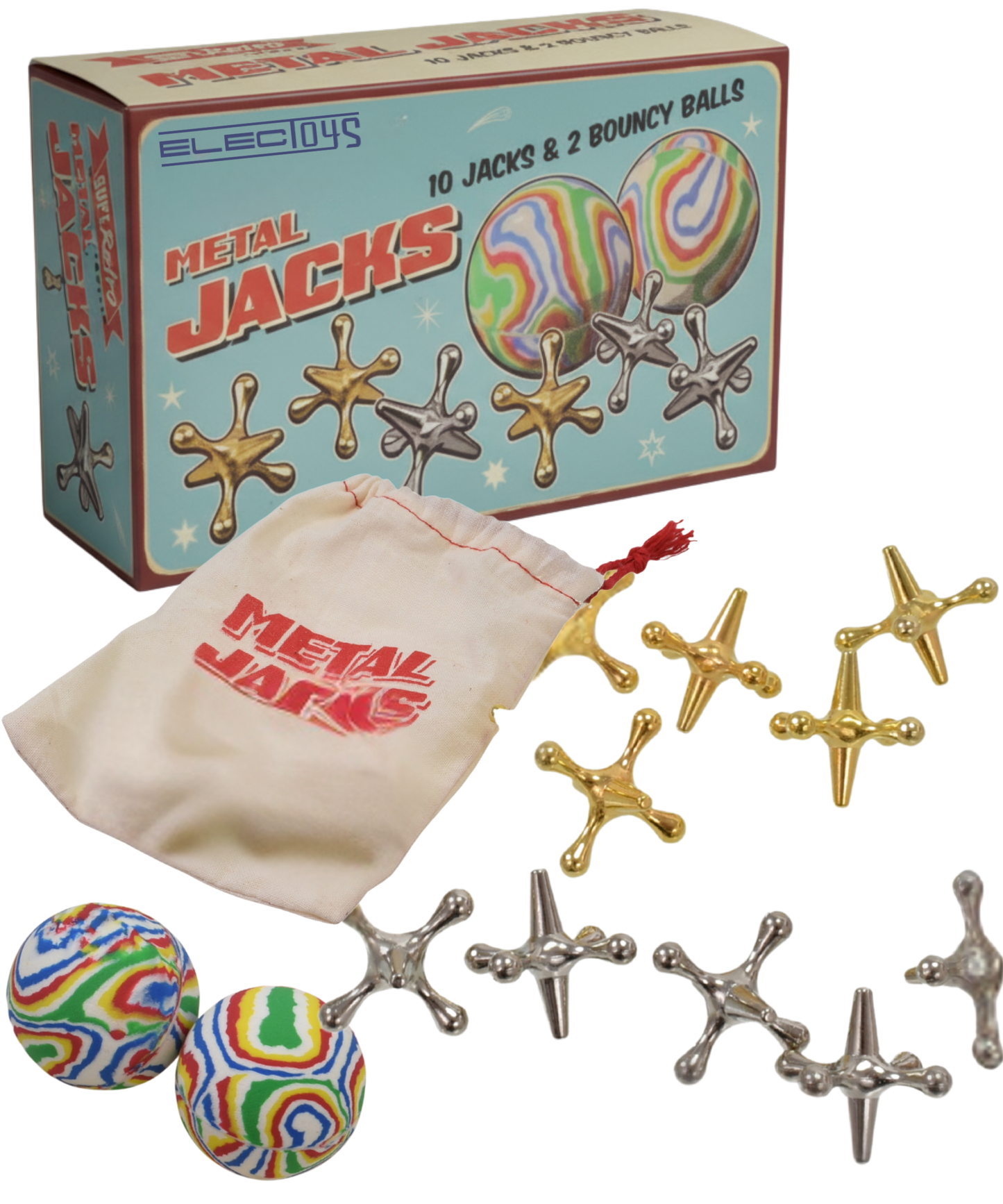 Traditional Metal Jacks Retro Game Set With Bag