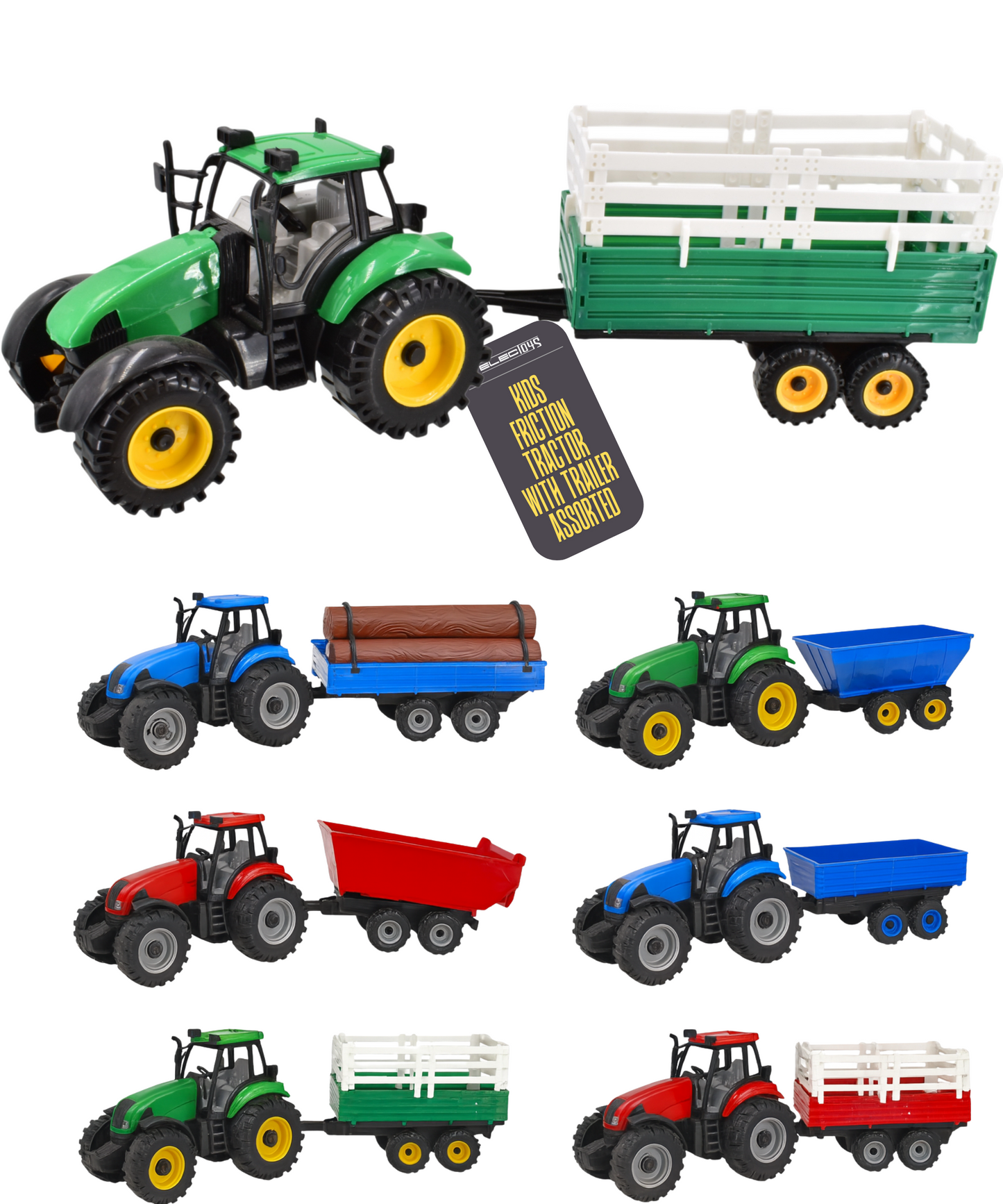 Friction Powered Toy Tractor Trailer Set Assorted Colours