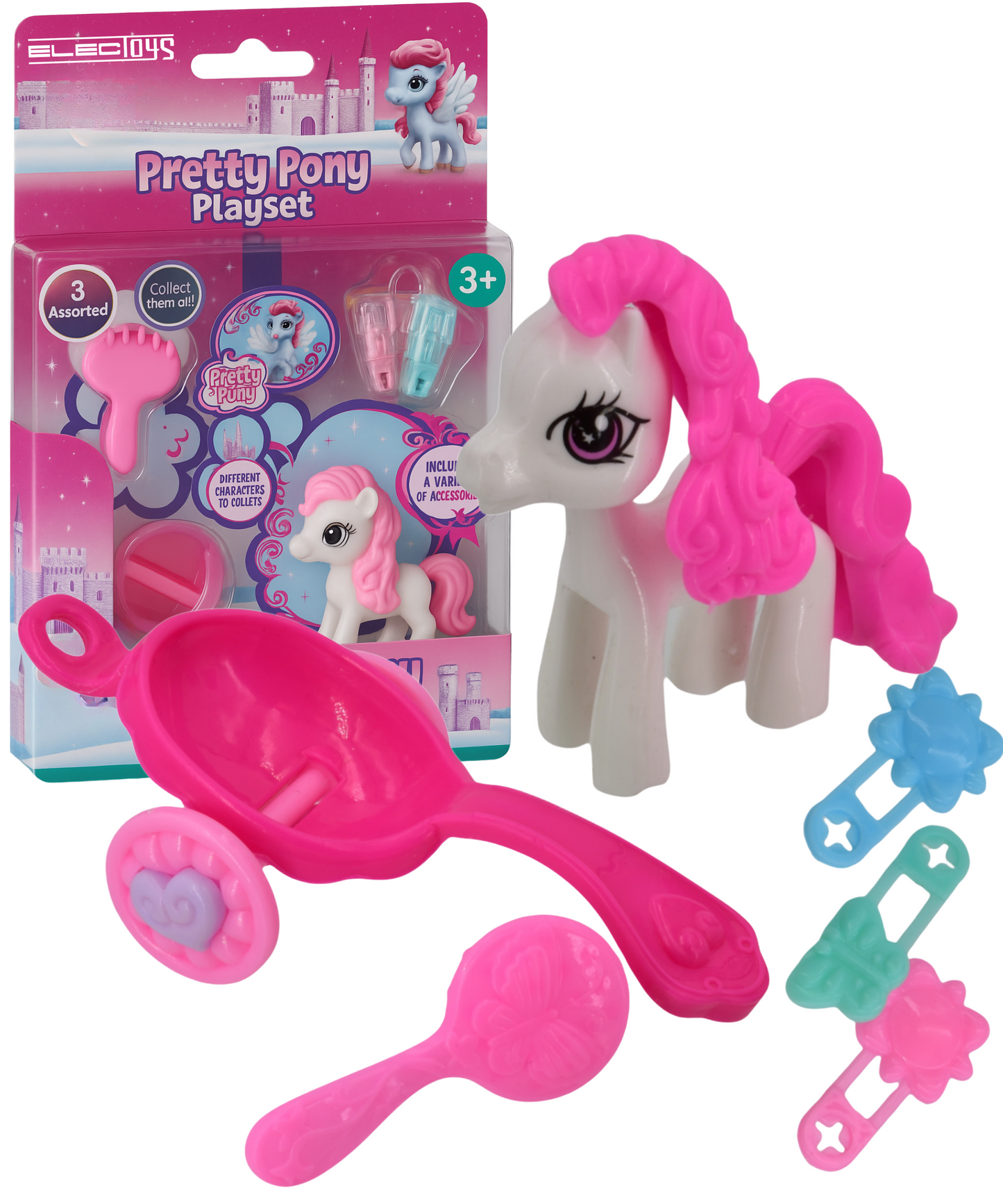 Toy Pony Playset Small Pink Pony with Carriage
