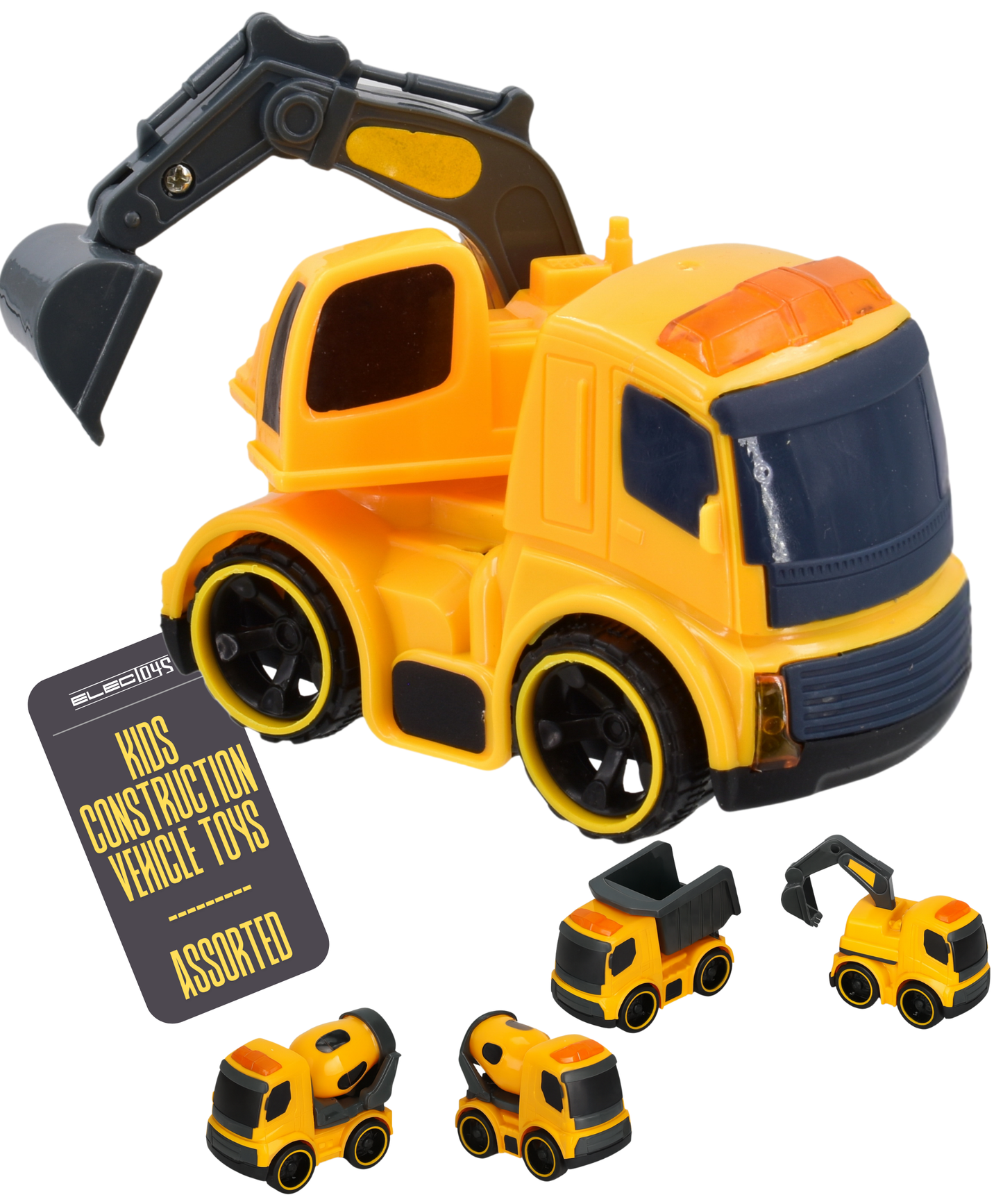 Friction Powered Small Construction Digger Toy Yellow