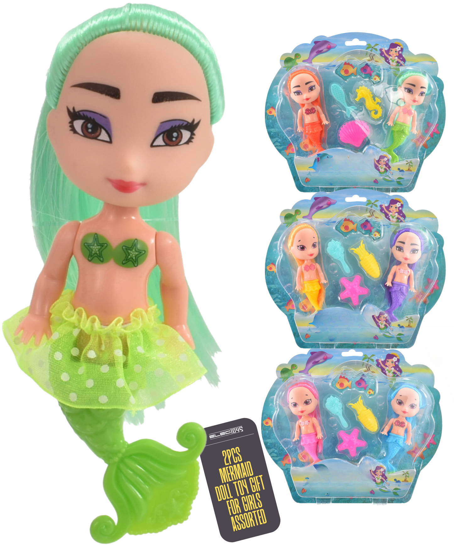 Mermaid Princess Dolls Set Colourful Hair Tails Toys