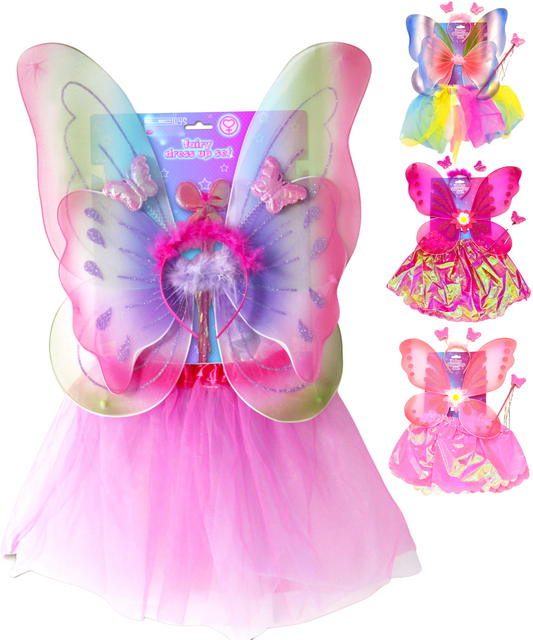 Fairy Dress Up Costume Set with Colourful Wings Wand
