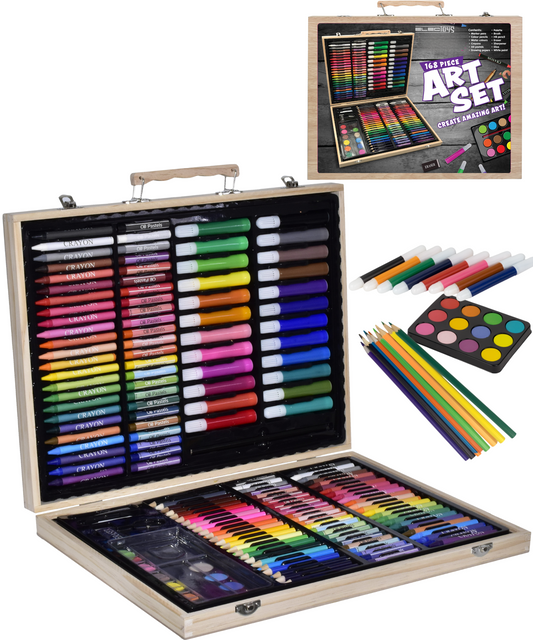 Children's Art Set Wooden Case Colourful Craft Kit