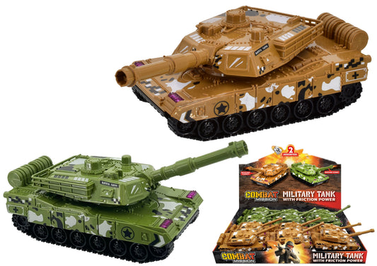 Toy Military Tank Rotating Turret Friction Powered Camo