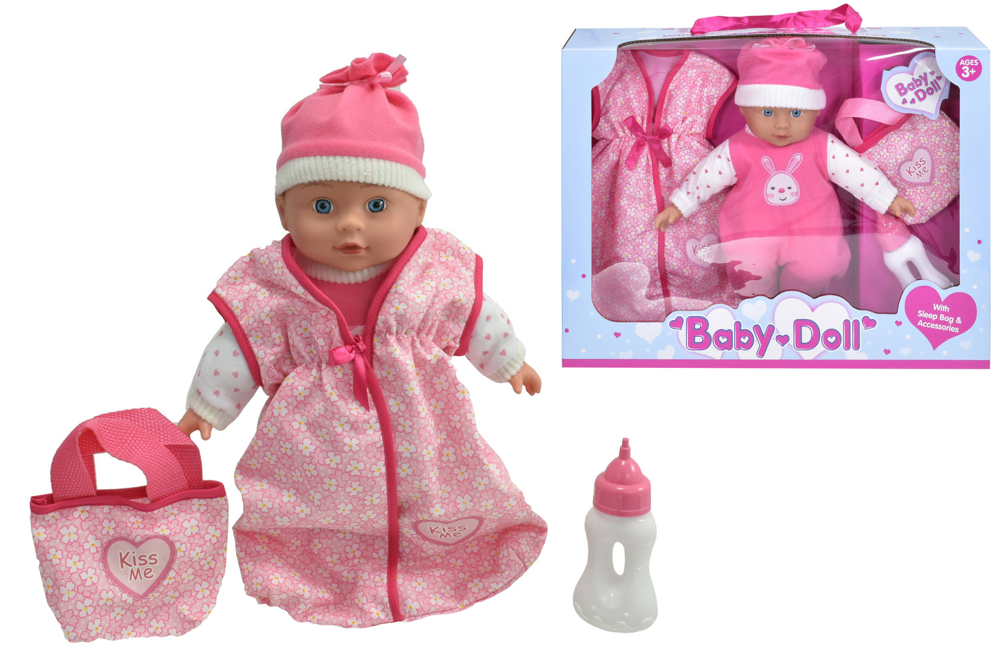 Baby Doll Set Pink White Outfit Accessories Age 3 Plus