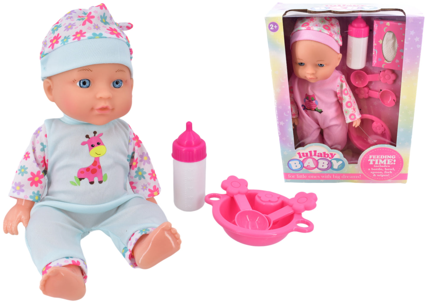 Baby Doll Feeding Set Blue Outfit Role-Play 30cm