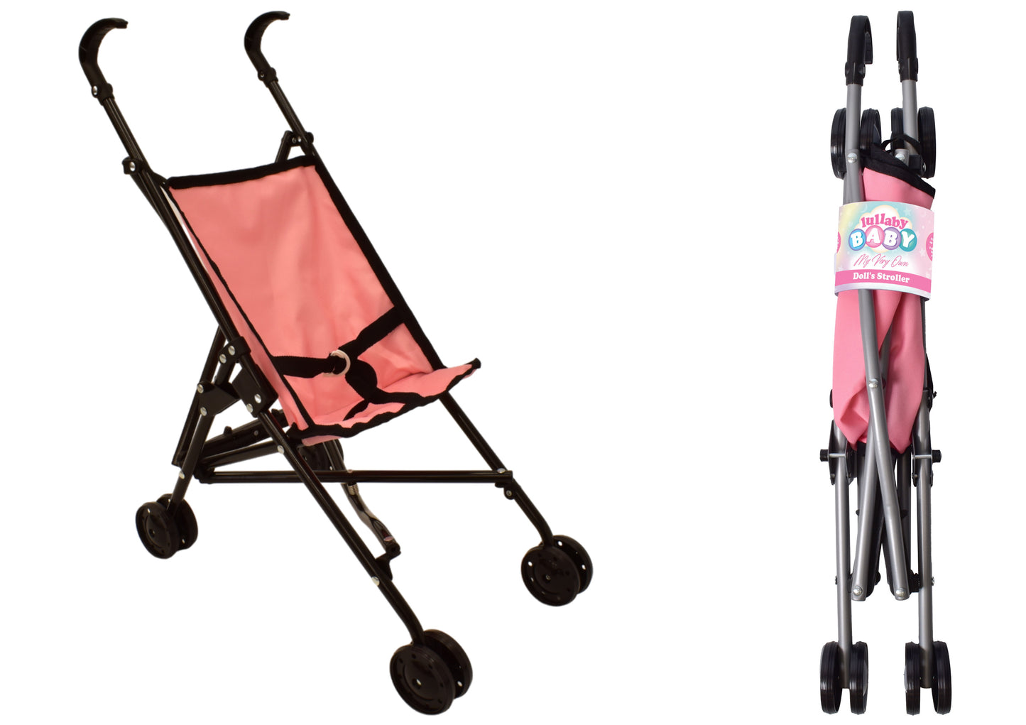 Pink Doll Stroller Compact Toy Pram for Kids Lightweight Foldable
