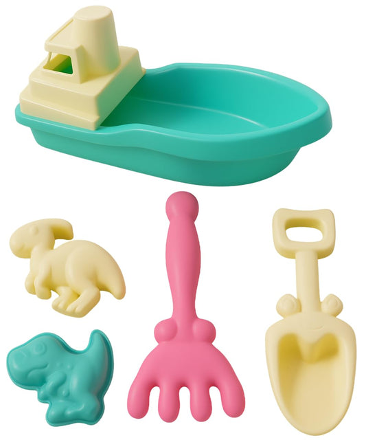 Sand Beach Boat Set With Shovel Spade Rake and Dinosaur Mould - 14cm - My Store