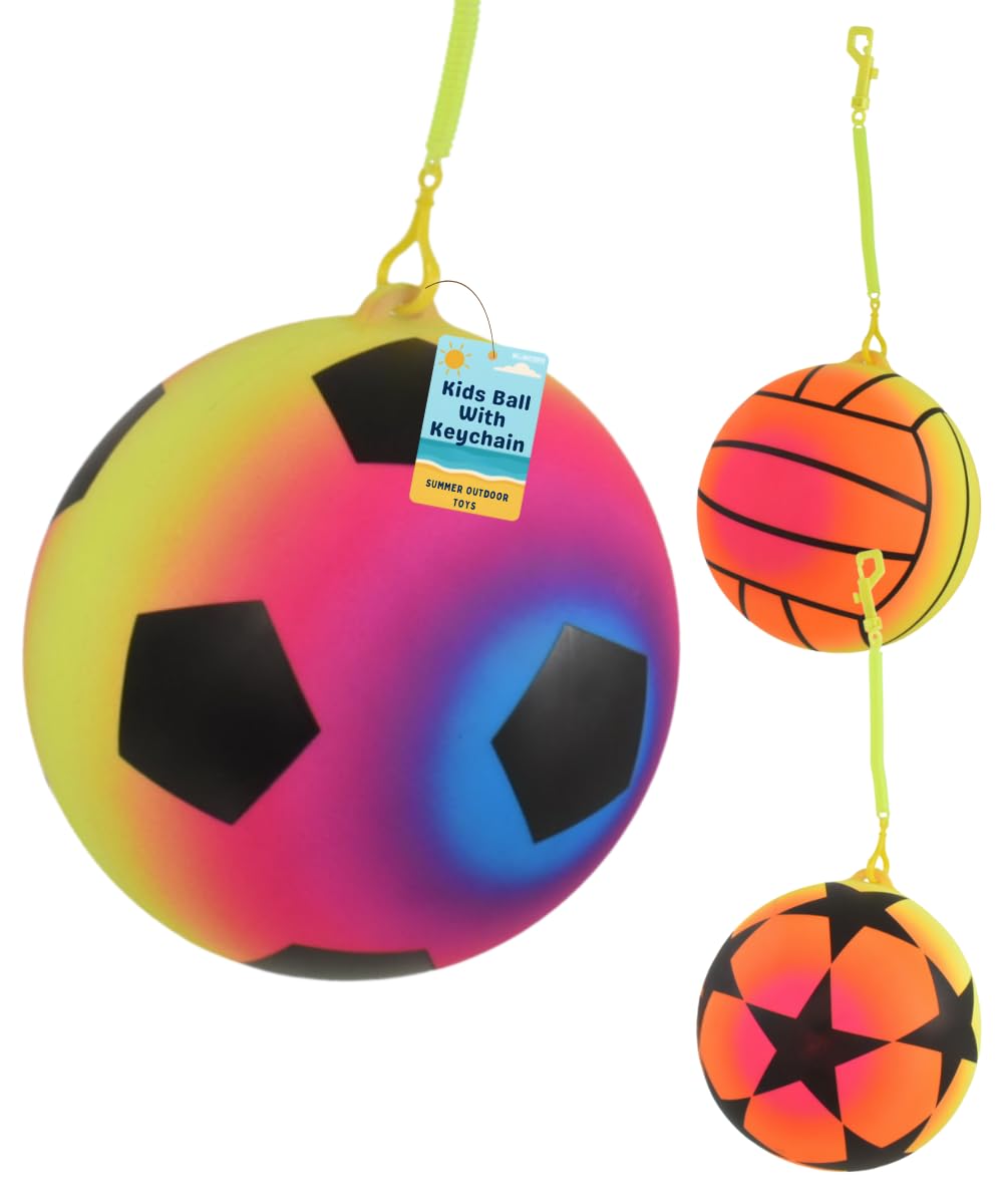 10" Ball with Keychain | Football Neon Star Design for Kids - My Store