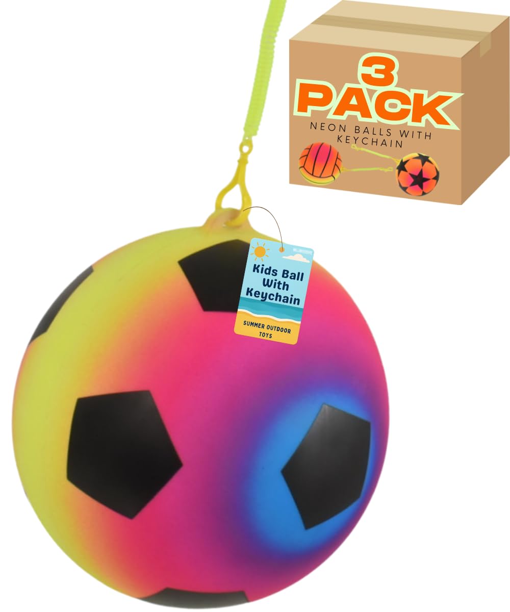 10" Ball with Keychain | Football Neon Star Design for Kids - My Store