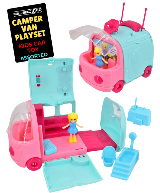 Camper Van Playset Miniature Light Blue Pink Toy Caravan