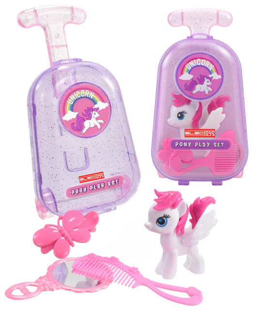 Unicorn Pony Playset with Pull-Along Pink Case