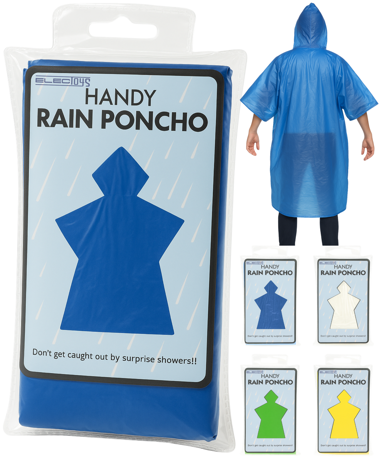 Handy Rain Poncho Lightweight Waterproof Compact Assorted