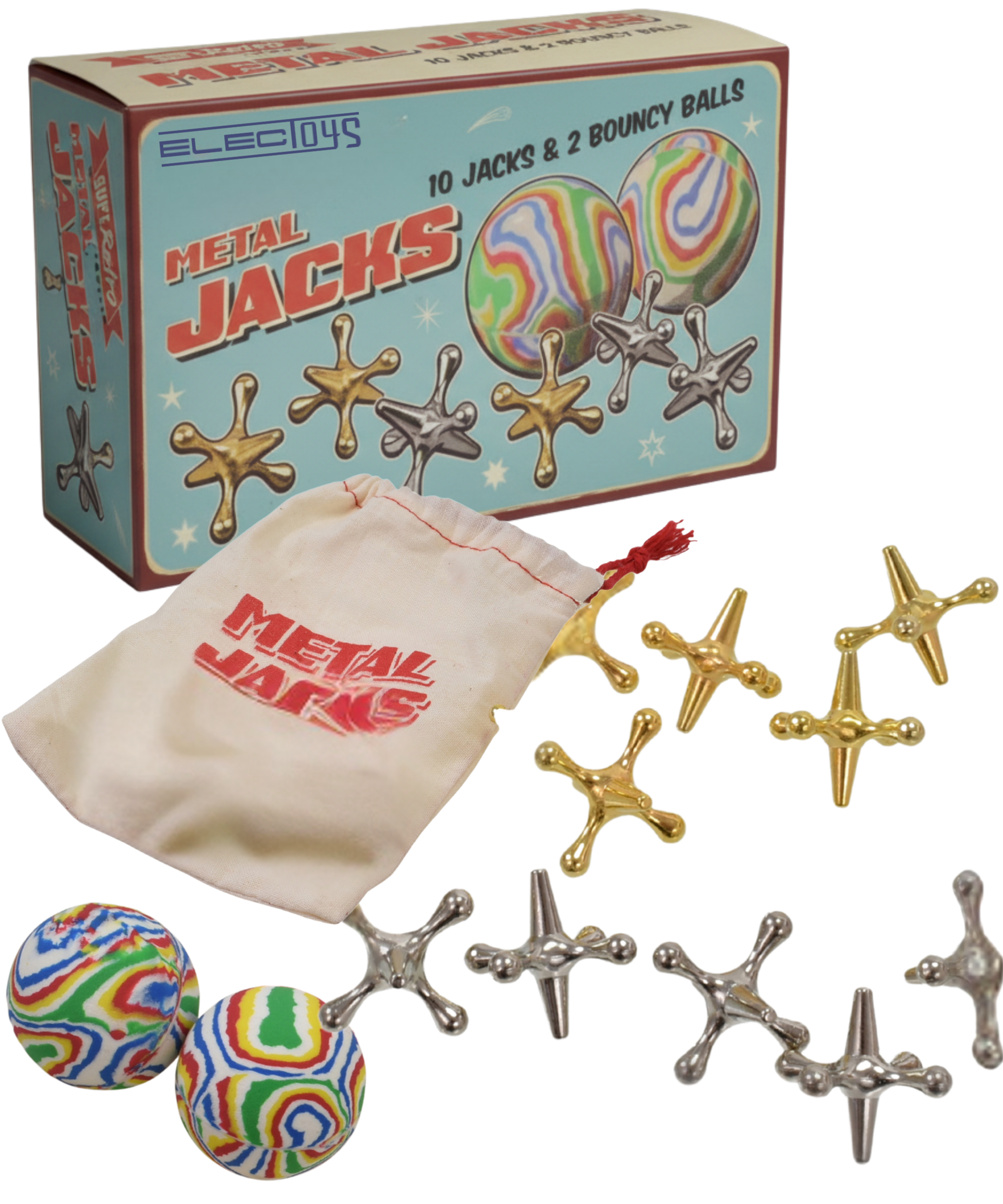 Traditional Metal Jacks Retro Game Set With Bag