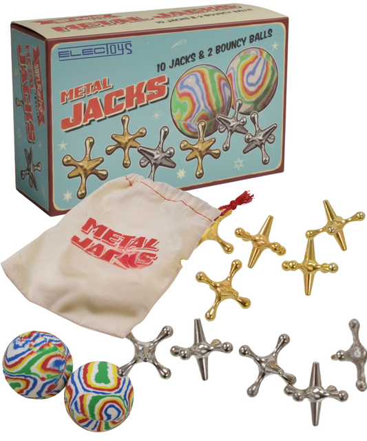 Traditional Metal Jacks Retro Game Set With Bag