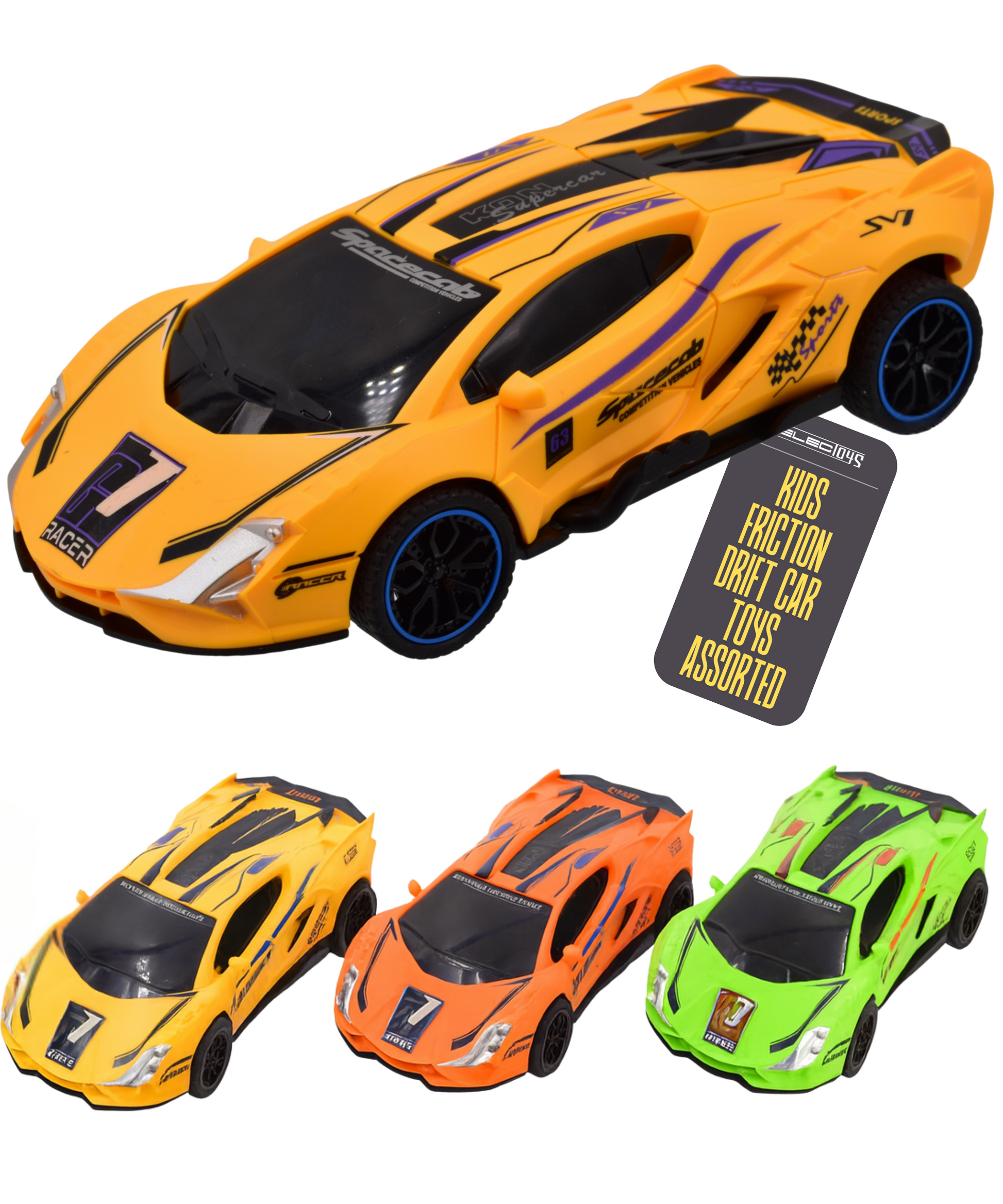 Friction Powered Drift Racing Car Yellow Handheld Kids