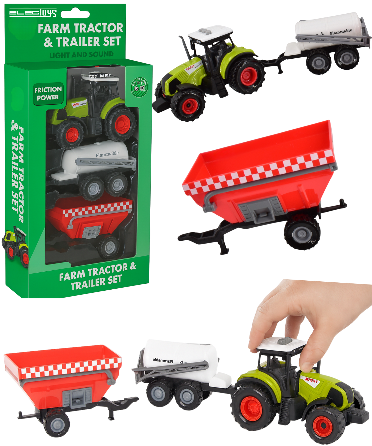 Farm Tractor & Trailer Set with Light Sound Friction Power