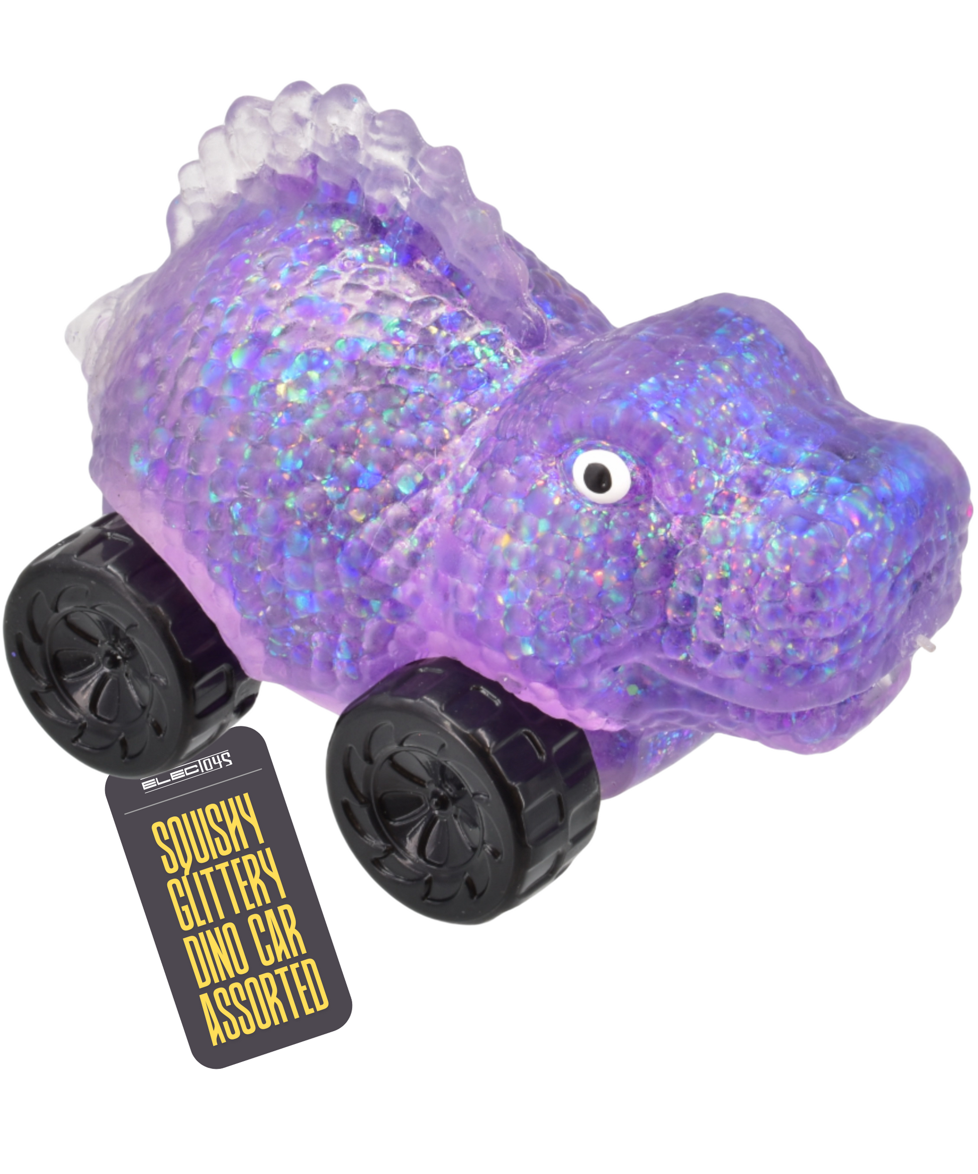 Squishy Stretchy Dinosaur Toy On Wheels Glitter Sensory