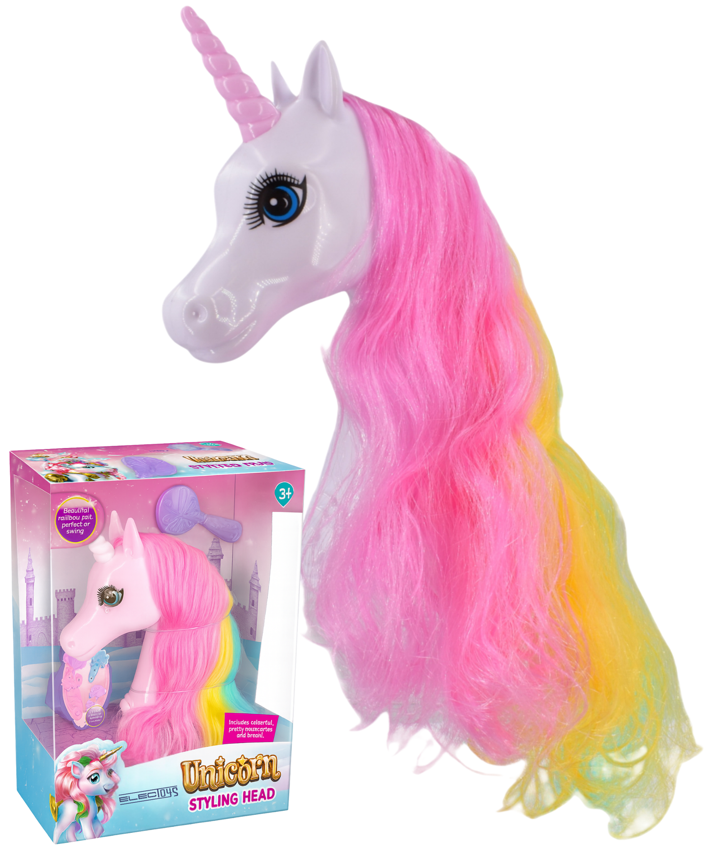 Unicorn Styling Head Rainbow Hair Toy Set Tabletop