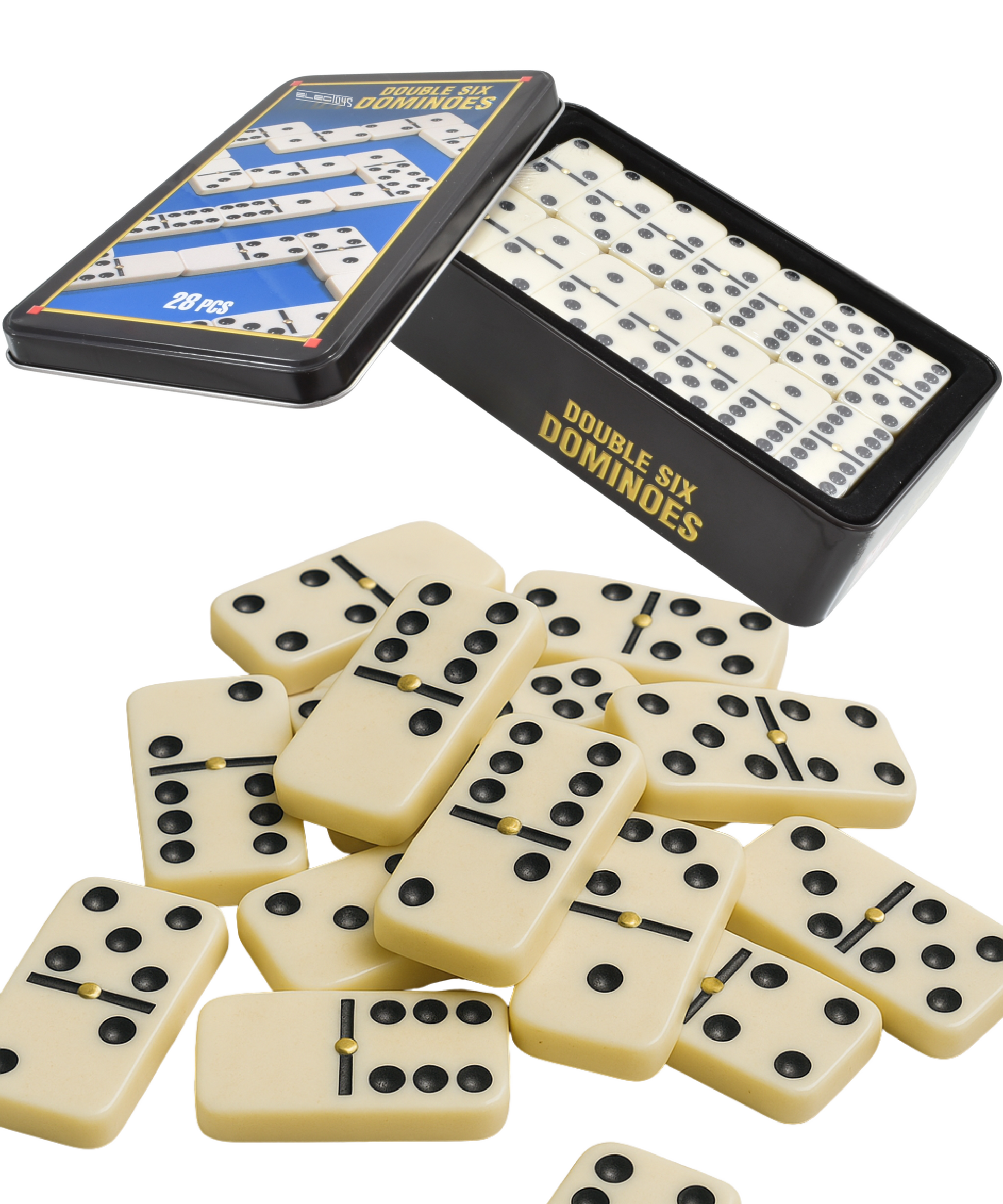 Double Six Dominoes Classic Tabletop Game Metal Tin