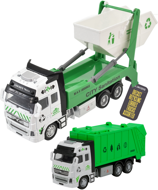 Die-Cast Recycling Lorry Toy Green White Waste Truck