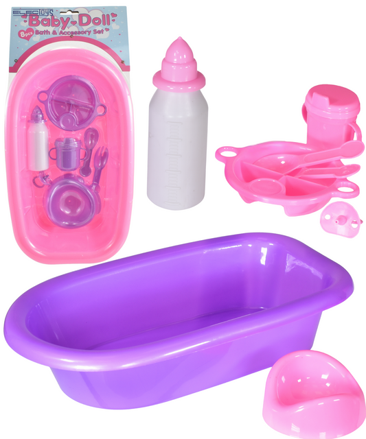 Baby Doll Bath Feeding Set Purple Bathtub Accessories