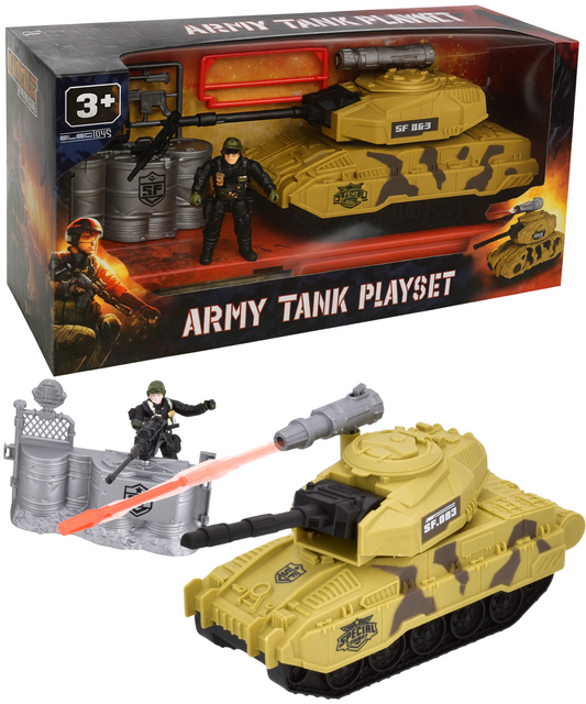 Army Tank Playset with Soldier and Barrier Toy