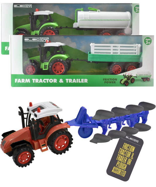 Friction Powered Toy Farm Tractors and Trailers Set