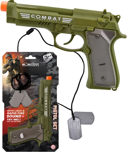 Toy Pistol Set Olive Green with Dog Tags and Sounds