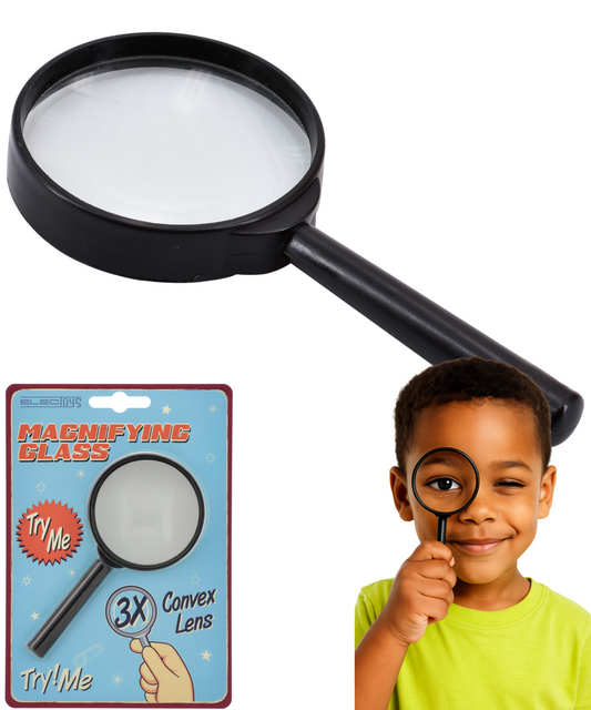 3X Magnifying Glass Medium Handheld Convex Lens Black