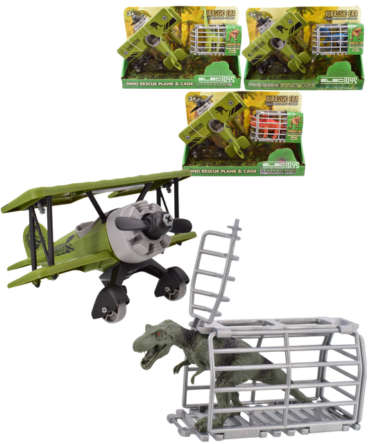 Dinosaur Rescue Plane & Cage Jurassic Toy Set for Kids