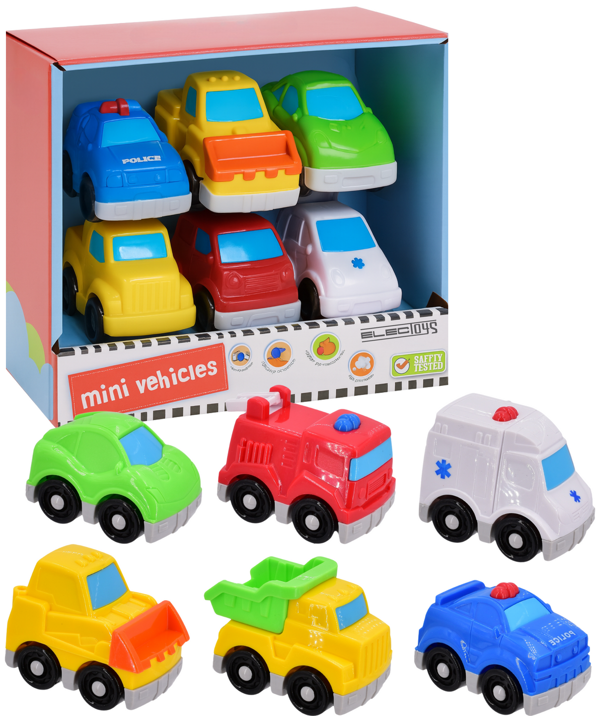 Mini Toy Vehicles Construction and Emergency Cars Set