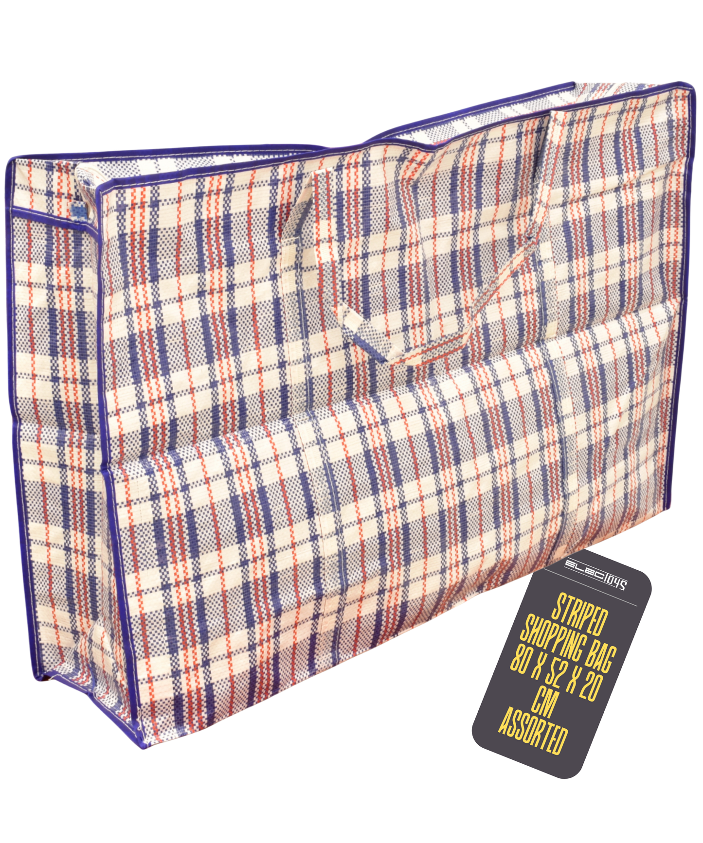 Large Checkered Laundry Bag Cream Blue Red Woven Storage