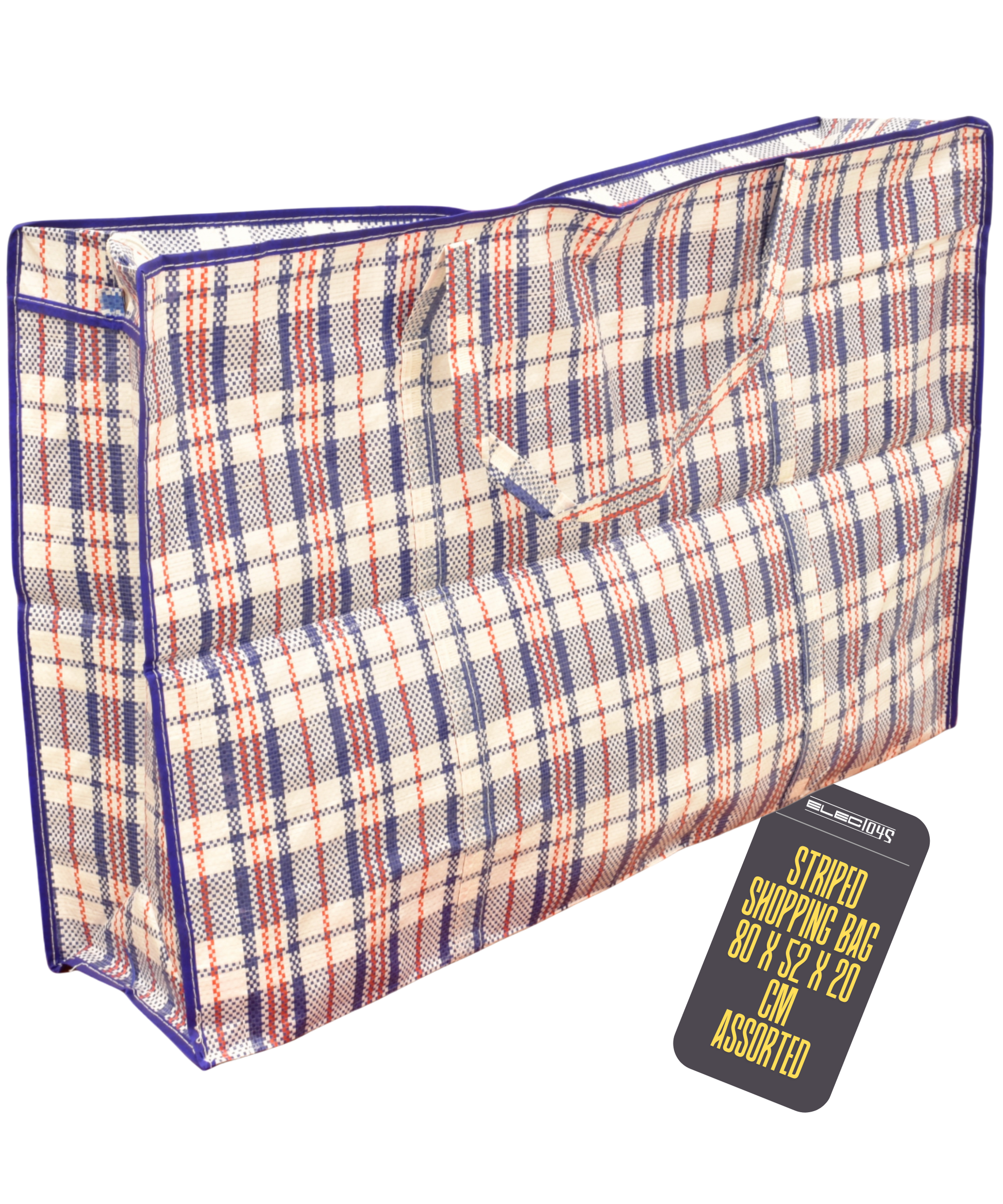 Large Checkered Laundry Bag Cream Blue Red Woven Storage