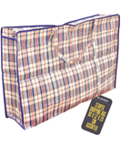 Large Checkered Laundry Bag Cream Blue Red Woven Storage