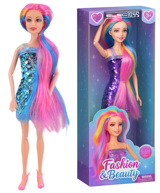 Fashion Doll Colour Switch Sequin Dress Long Hair