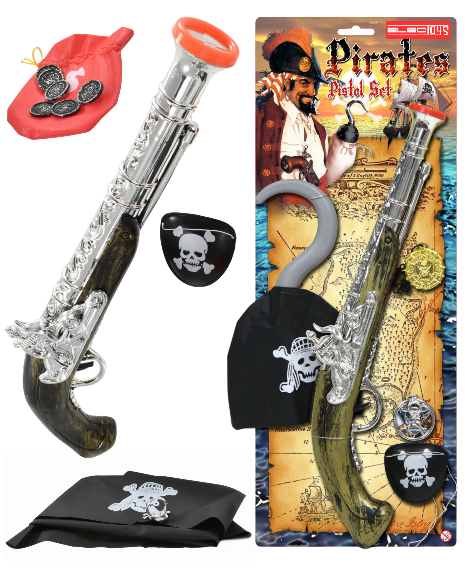 Children’s Pirate Costume Accessory Set with Pistol Hat Hook