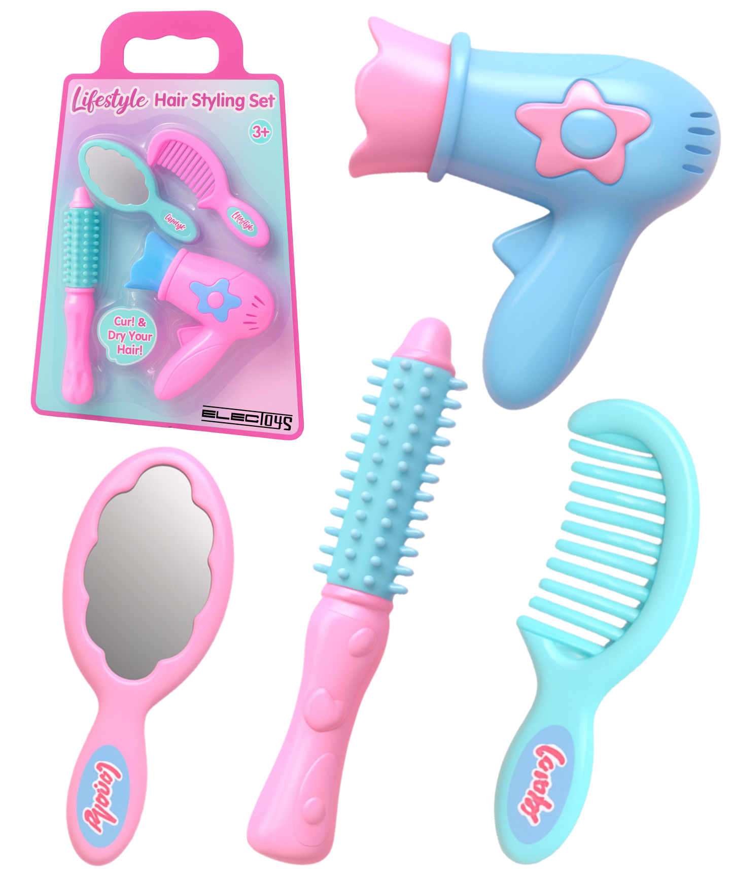 Hair Styling Play Set Mirror Kids Toy for Dressing