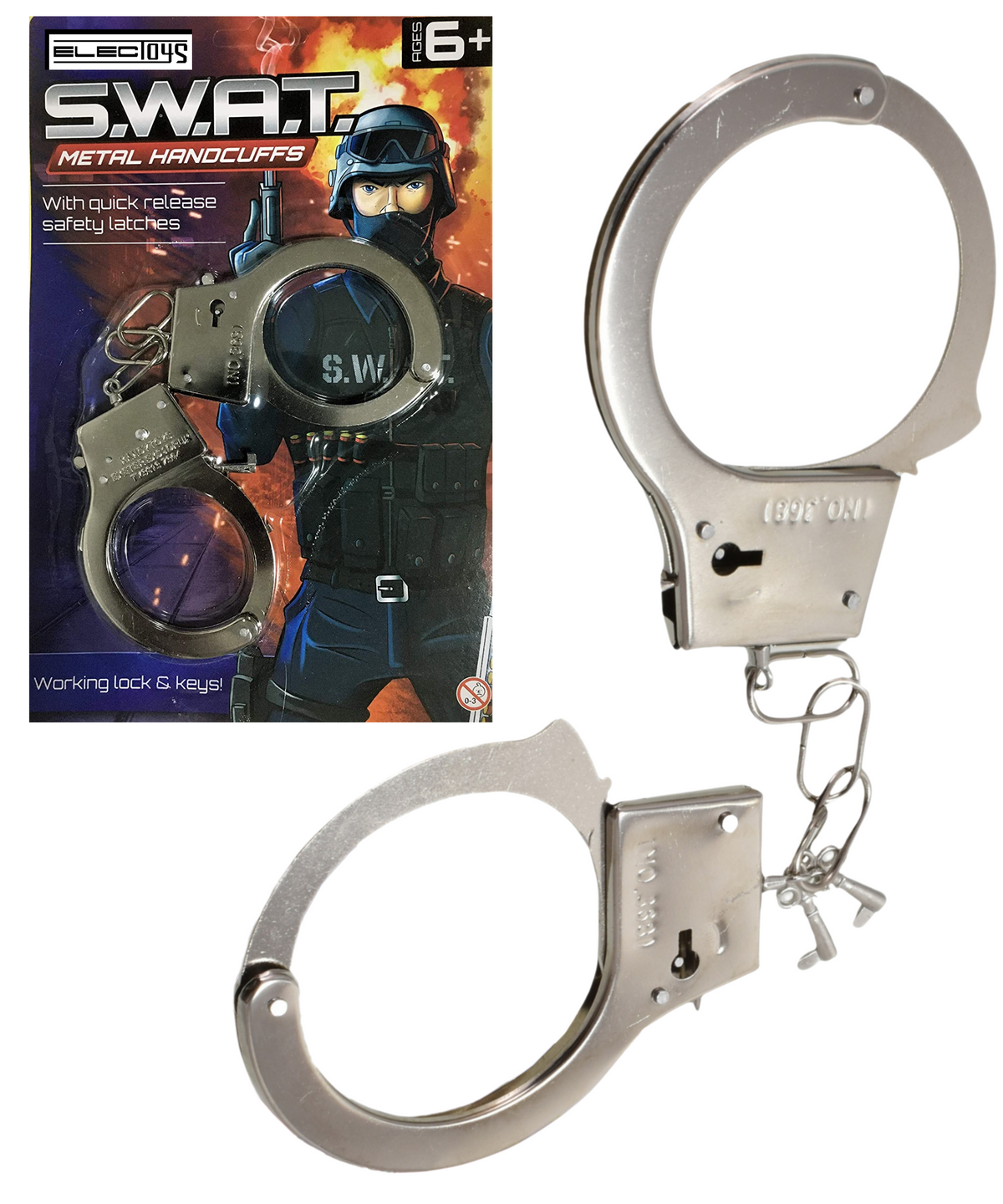 Toy Metal Handcuffs Silver for Kids Police SWAT Roleplay