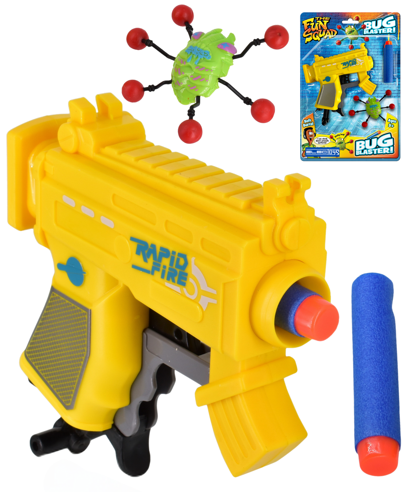 Toy Dart Gun with Soft Foam Darts and Bug Target Yellow