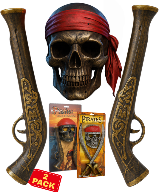 Pirate Mask and Pistol Set Skull Face with Bandana