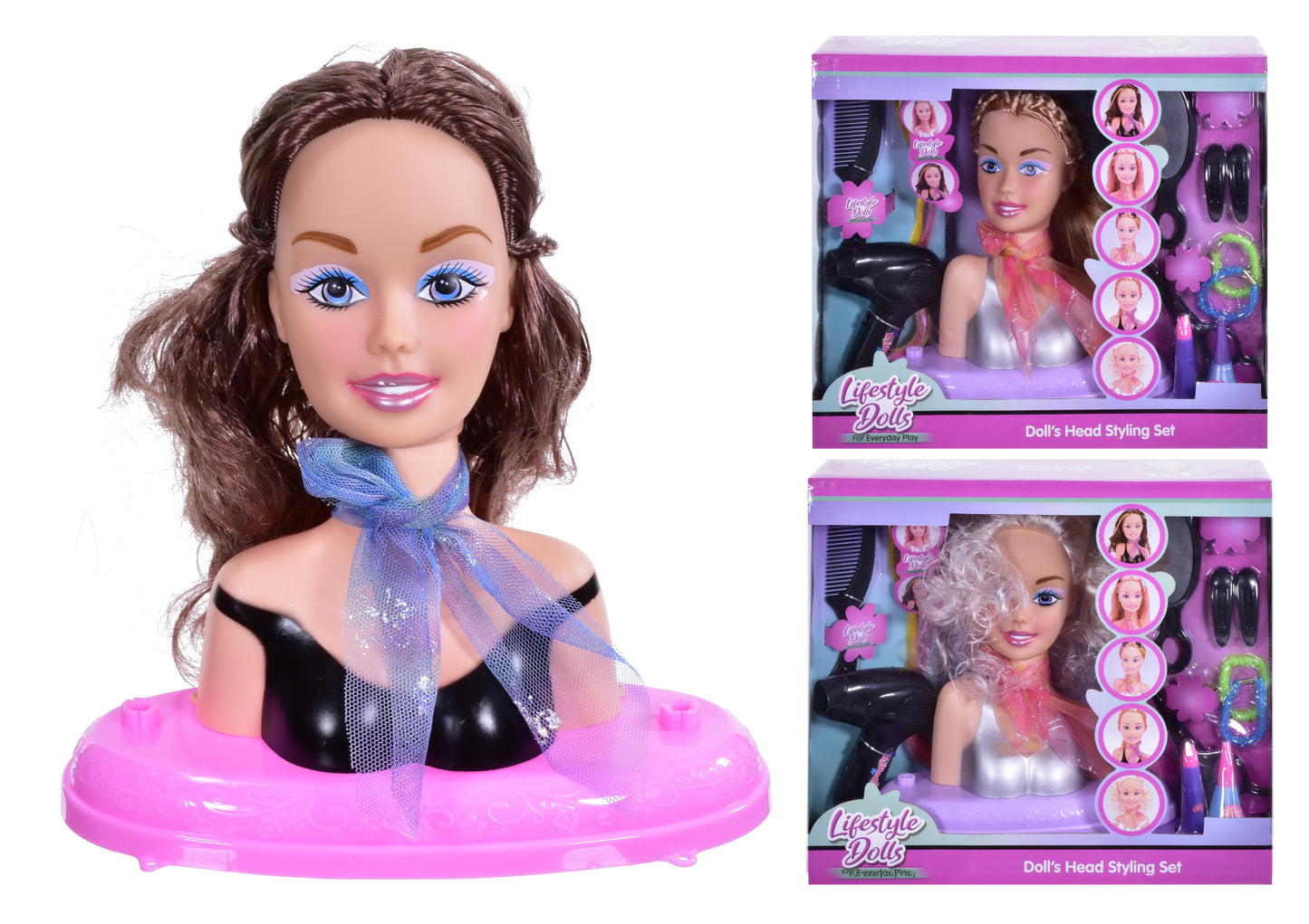 Doll Head Styling Set with Accessories Pink or Purple
