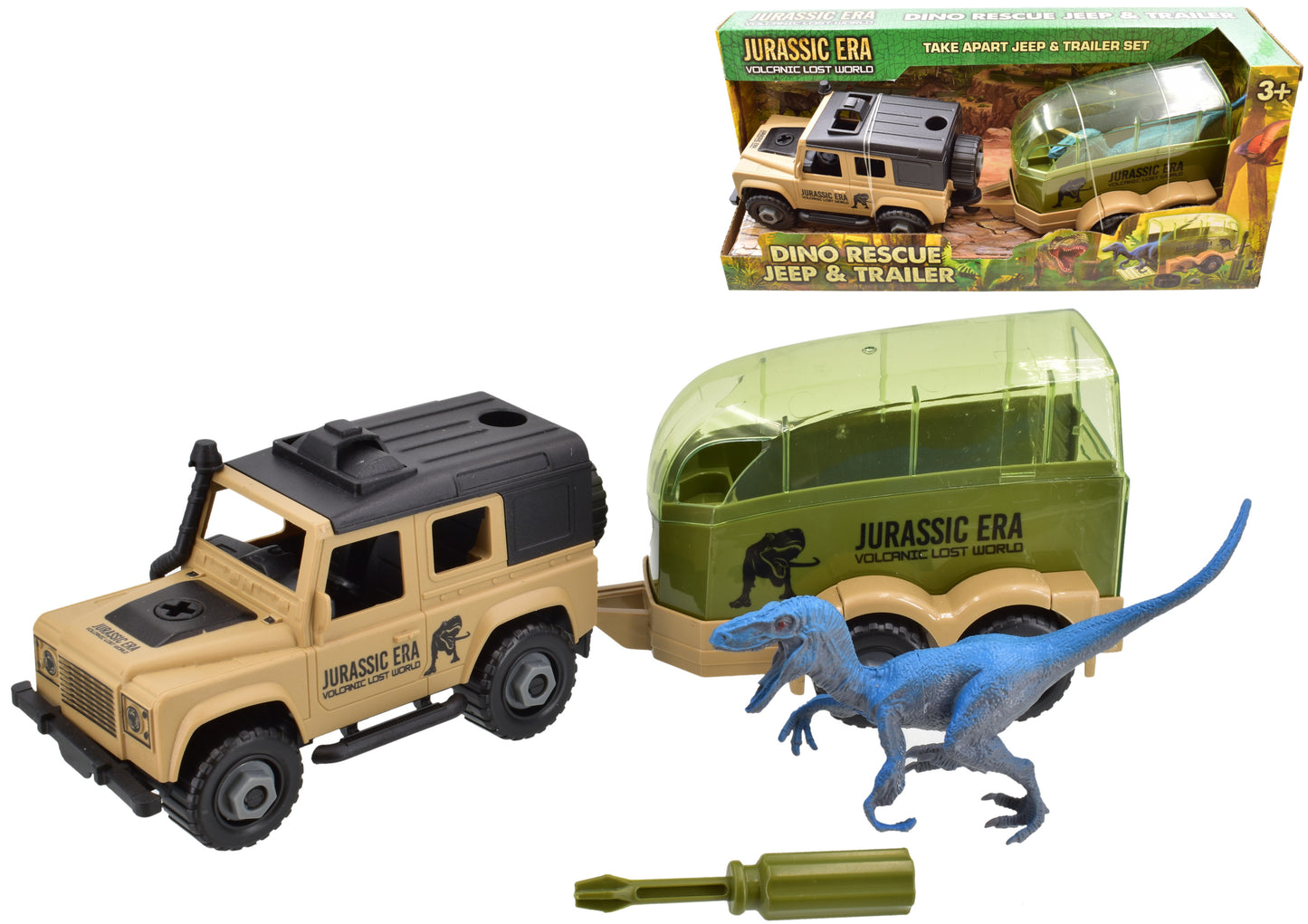 Dino Rescue Jeep and Trailer Dinosaur Playset Building