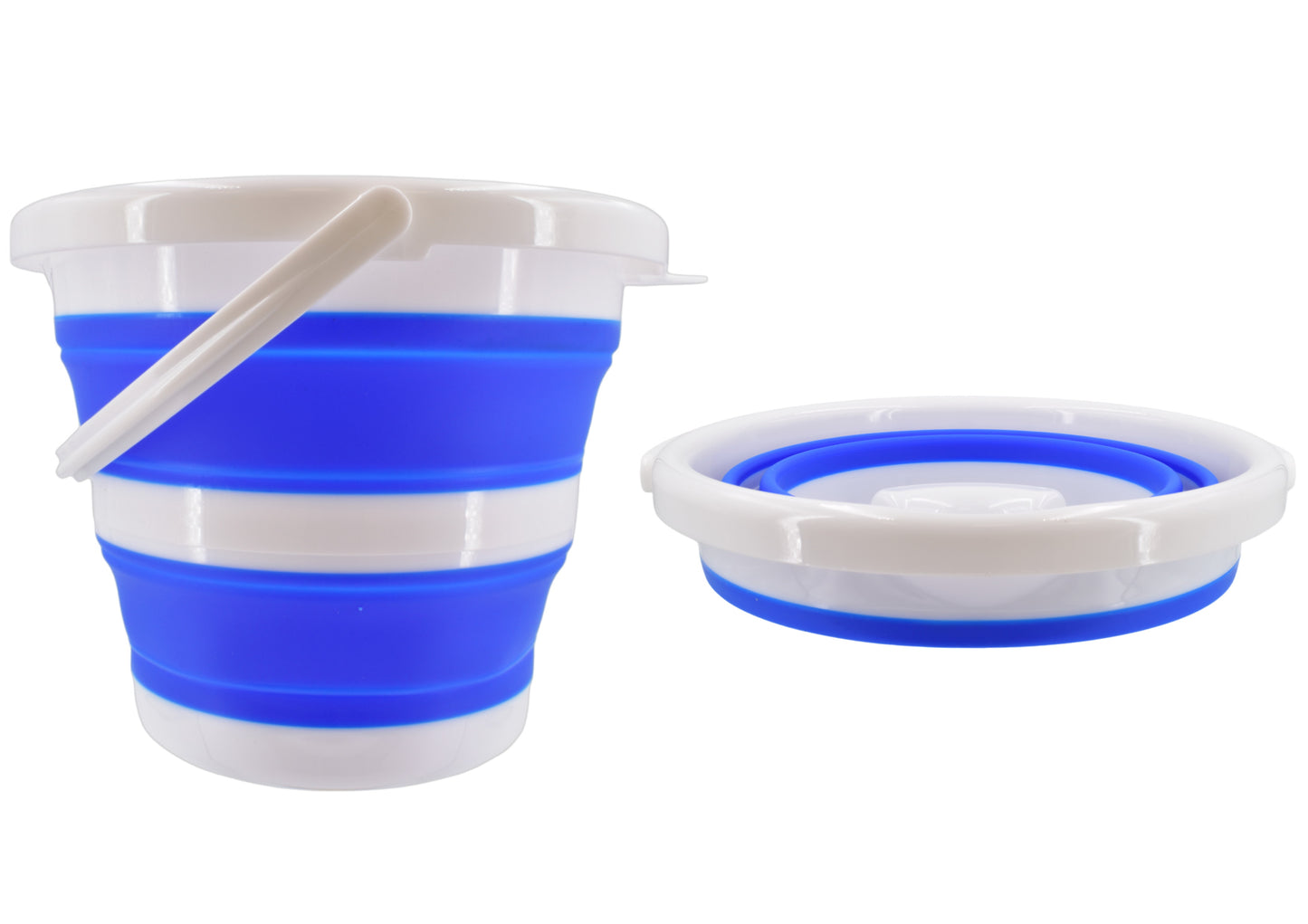 Collapsible Silicone Bucket Medium Blue White 5L Foldable