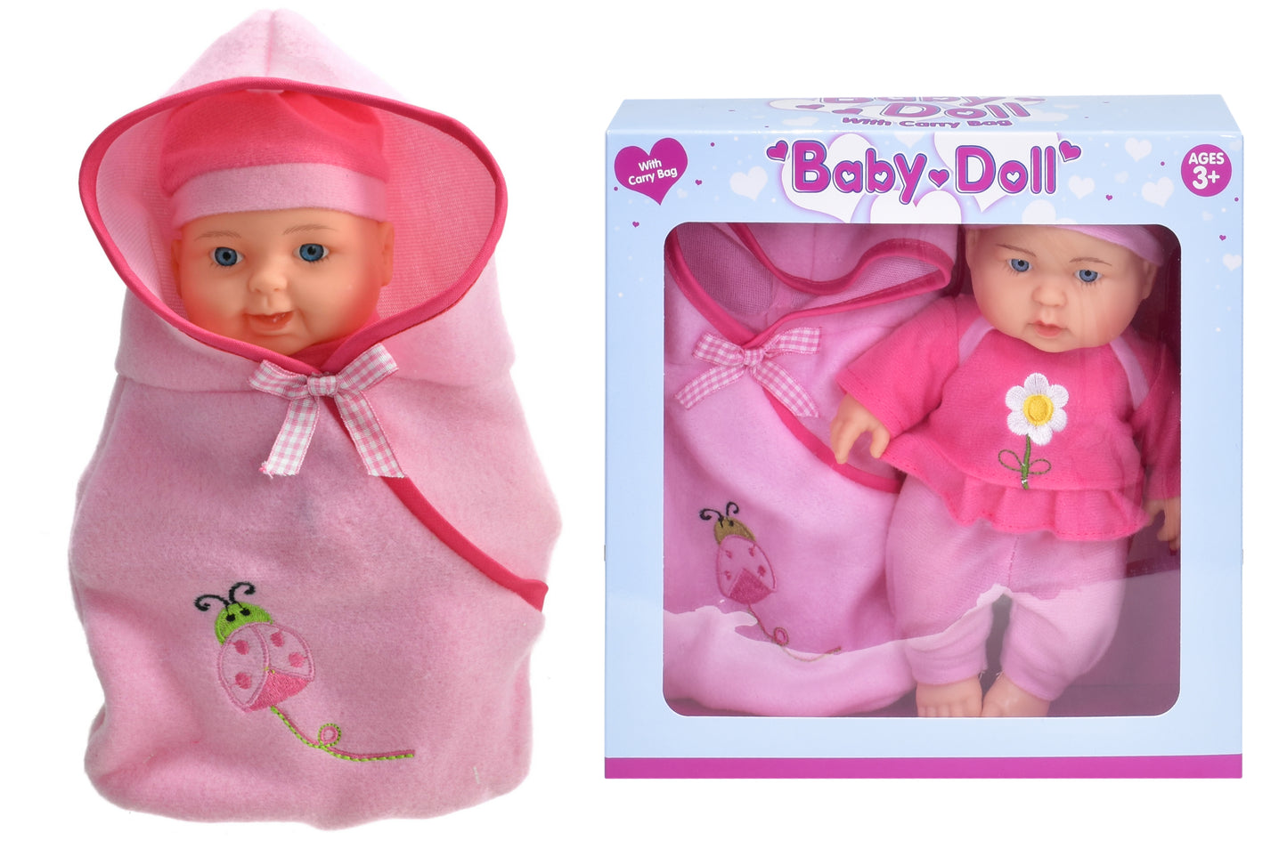 Baby Doll with Pink Clothing Blue Eyes Carry Blanket