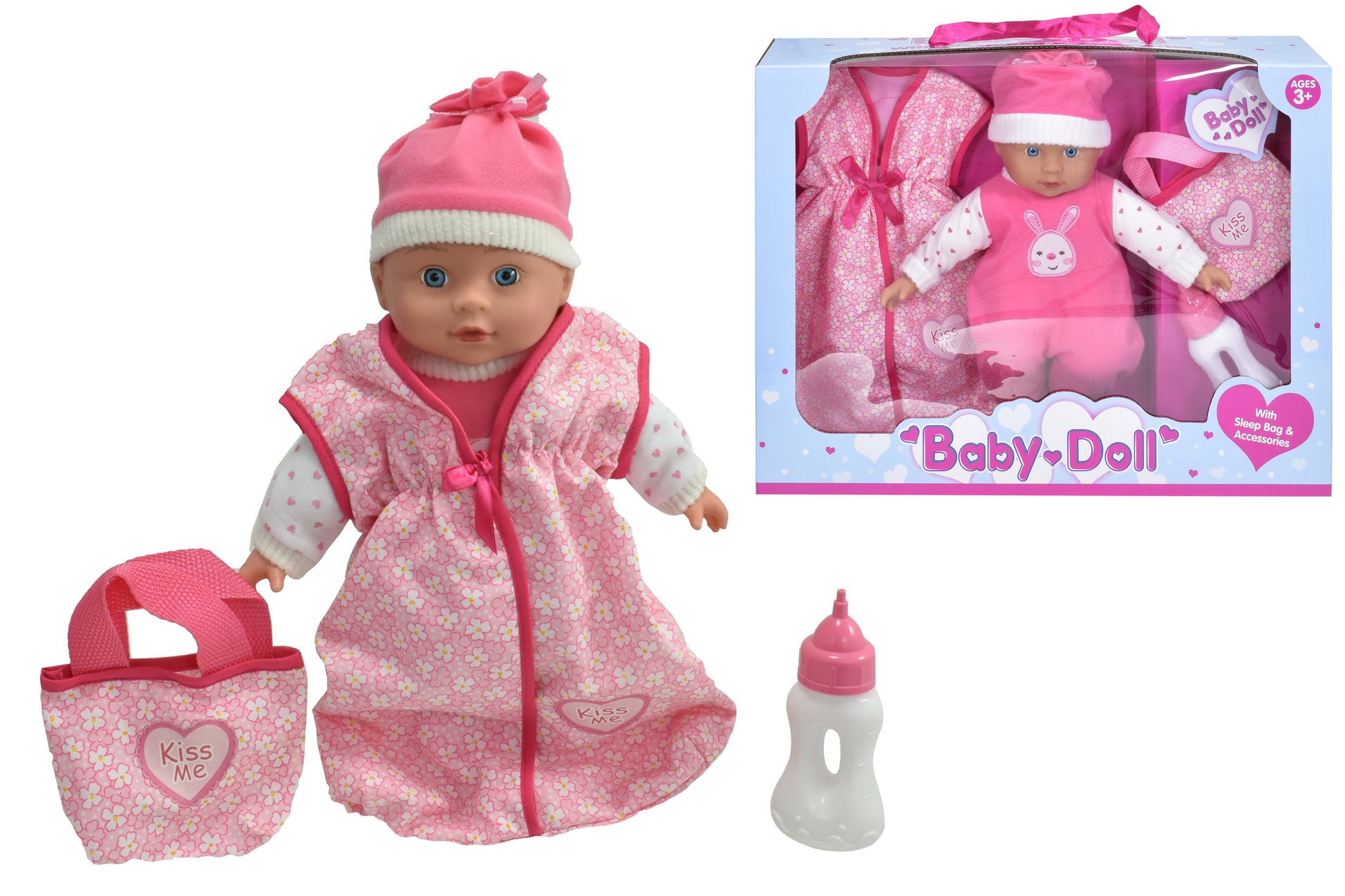 Baby Doll Set Pink White Outfit Accessories Age 3 Plus