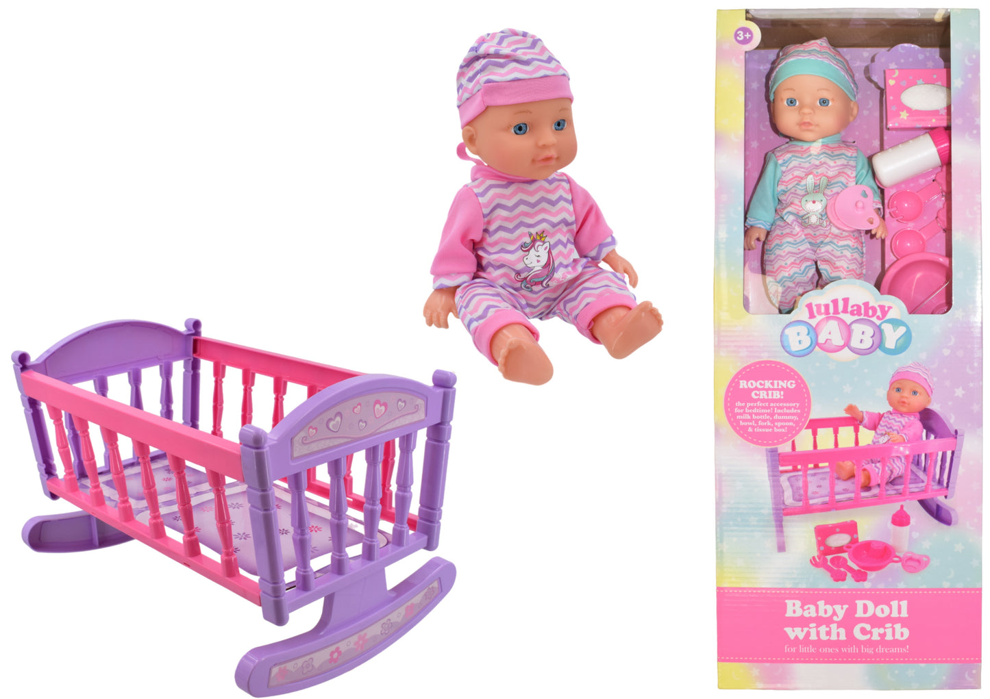 Baby Doll with Rocking Crib and Accessories Nursery