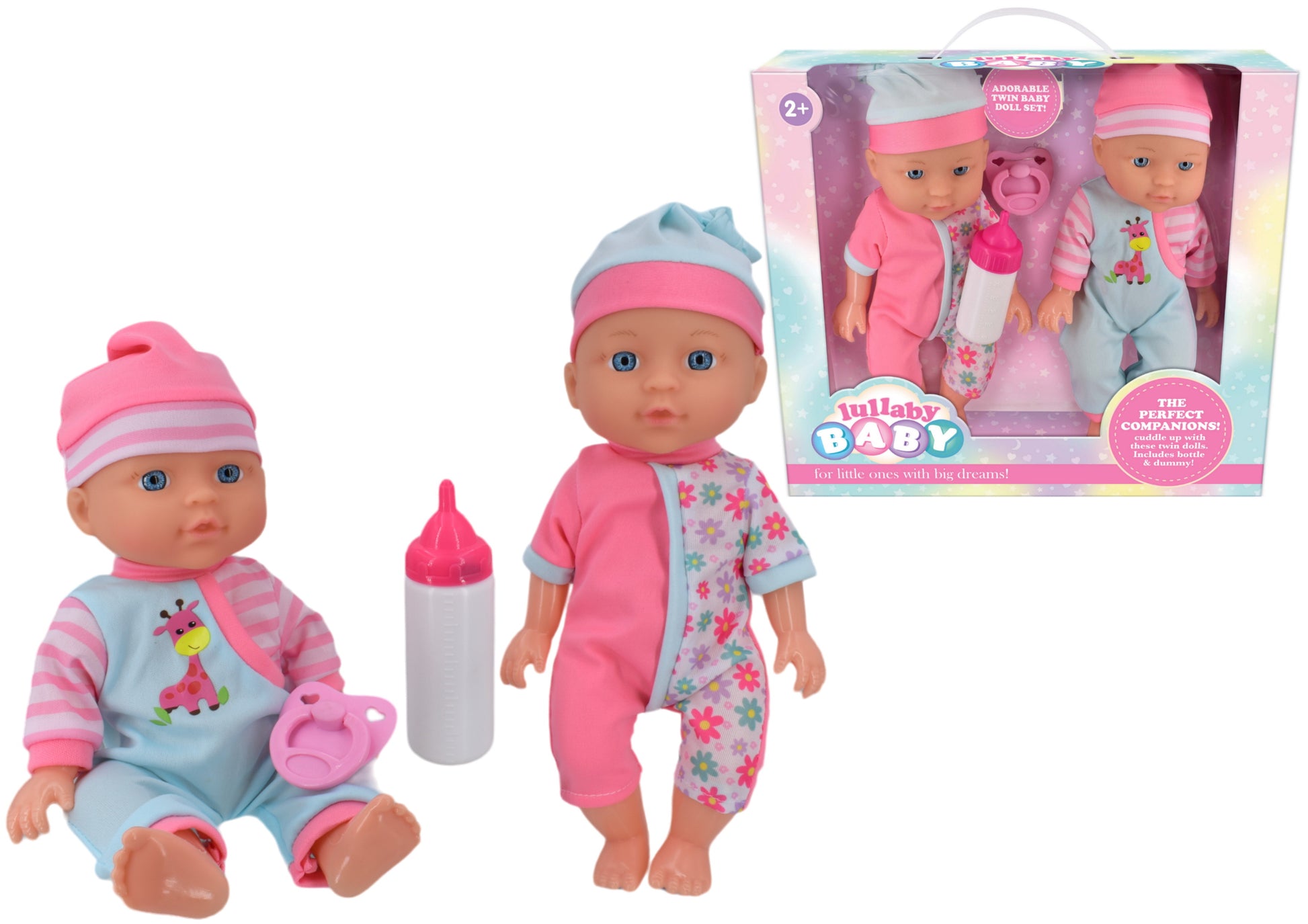 Twin Baby Dolls Pretend Play Set Soft Pastel Clothes